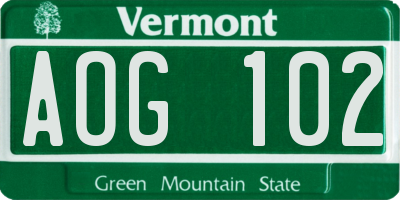 VT license plate AOG102