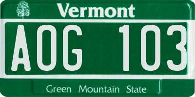 VT license plate AOG103