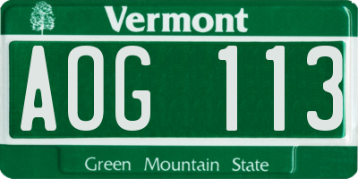 VT license plate AOG113