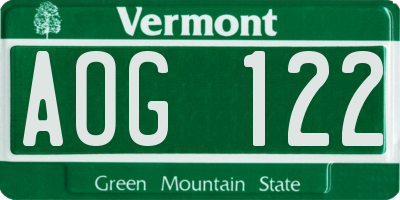 VT license plate AOG122