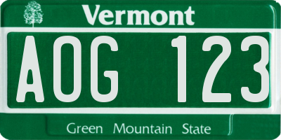 VT license plate AOG123