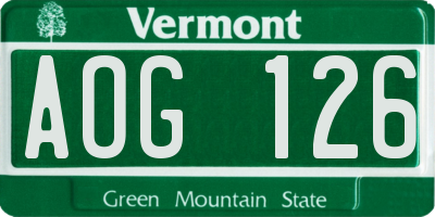 VT license plate AOG126