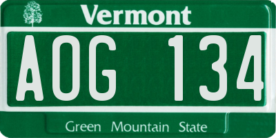 VT license plate AOG134