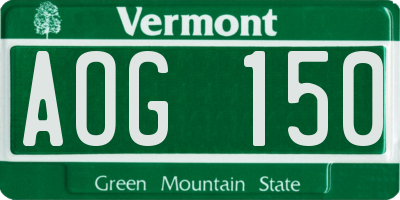 VT license plate AOG150