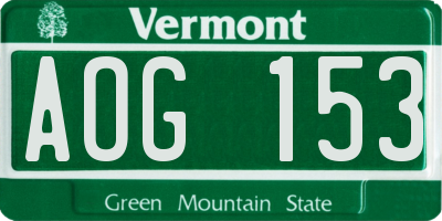 VT license plate AOG153