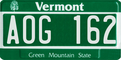 VT license plate AOG162