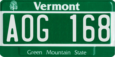 VT license plate AOG168