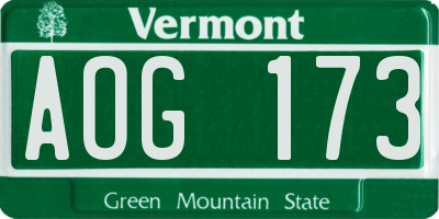 VT license plate AOG173