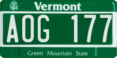 VT license plate AOG177