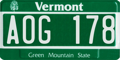 VT license plate AOG178
