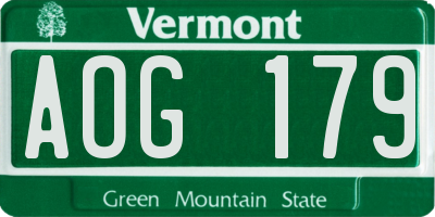 VT license plate AOG179