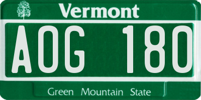 VT license plate AOG180