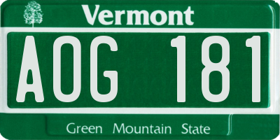 VT license plate AOG181