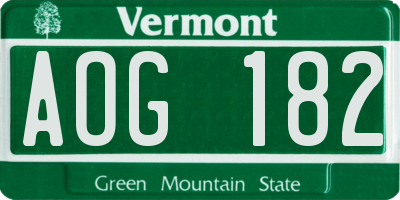 VT license plate AOG182