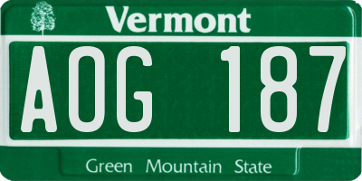 VT license plate AOG187