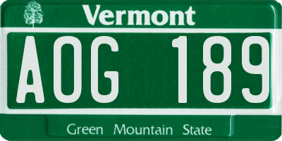 VT license plate AOG189