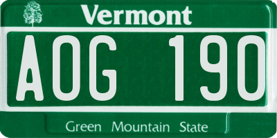 VT license plate AOG190