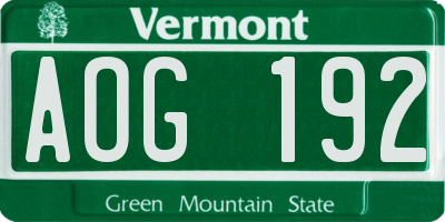 VT license plate AOG192