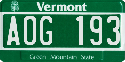 VT license plate AOG193