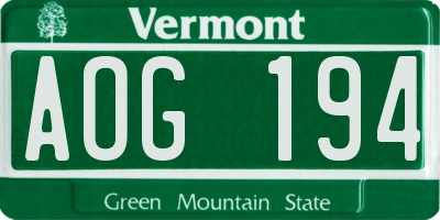 VT license plate AOG194