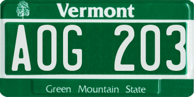 VT license plate AOG203