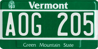 VT license plate AOG205