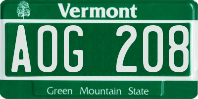 VT license plate AOG208