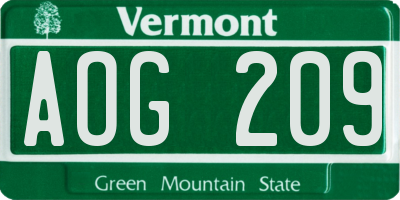 VT license plate AOG209