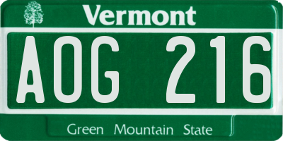 VT license plate AOG216