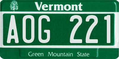 VT license plate AOG221