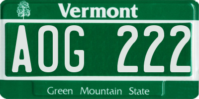 VT license plate AOG222