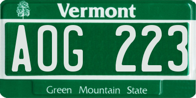 VT license plate AOG223