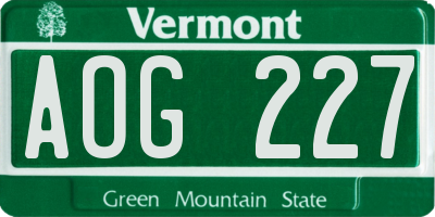 VT license plate AOG227