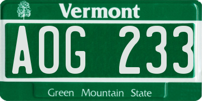 VT license plate AOG233
