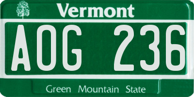 VT license plate AOG236