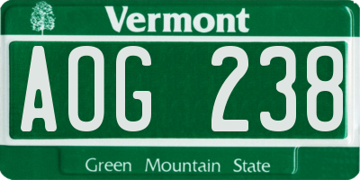 VT license plate AOG238