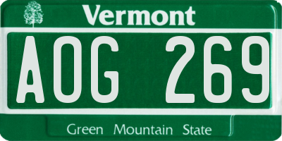 VT license plate AOG269
