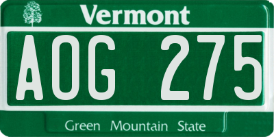 VT license plate AOG275
