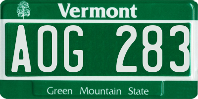 VT license plate AOG283