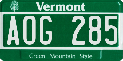 VT license plate AOG285