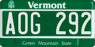 VT license plate AOG292