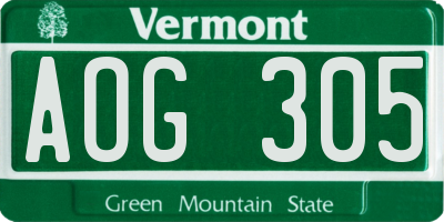 VT license plate AOG305