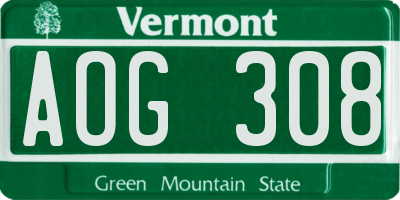 VT license plate AOG308