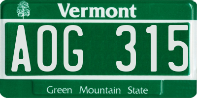 VT license plate AOG315