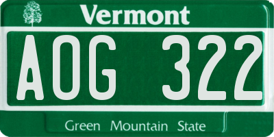 VT license plate AOG322