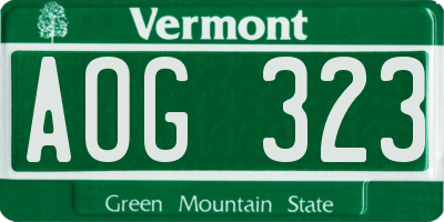 VT license plate AOG323