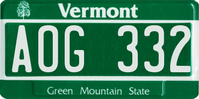VT license plate AOG332