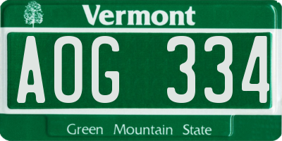 VT license plate AOG334