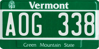 VT license plate AOG338