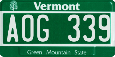 VT license plate AOG339